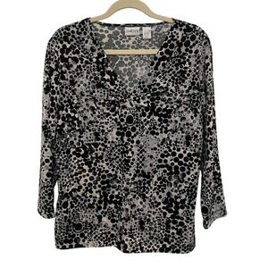 Chicos Blouse Women Size L Black White Polka Dot Knot Front Art to Wear Office